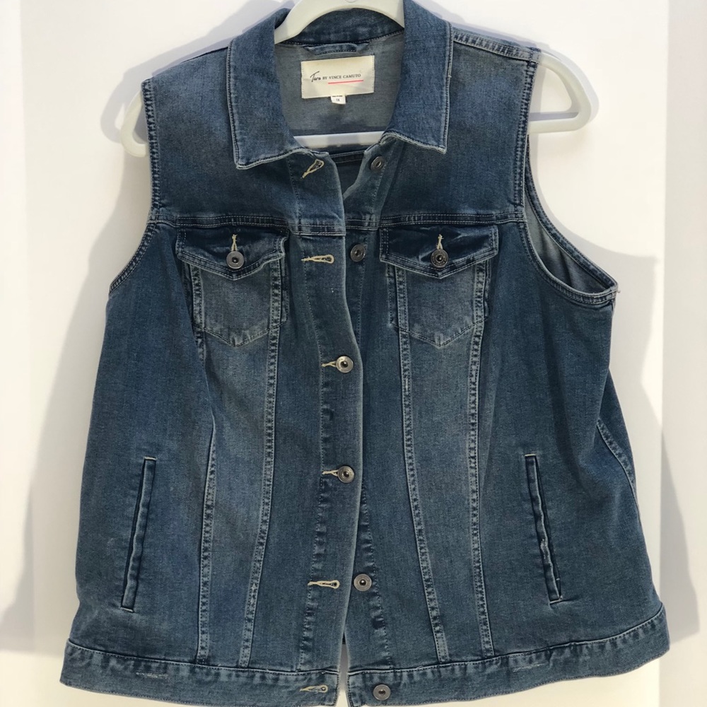 Vince Camuto 1X Denim Vest with Brass Buttons